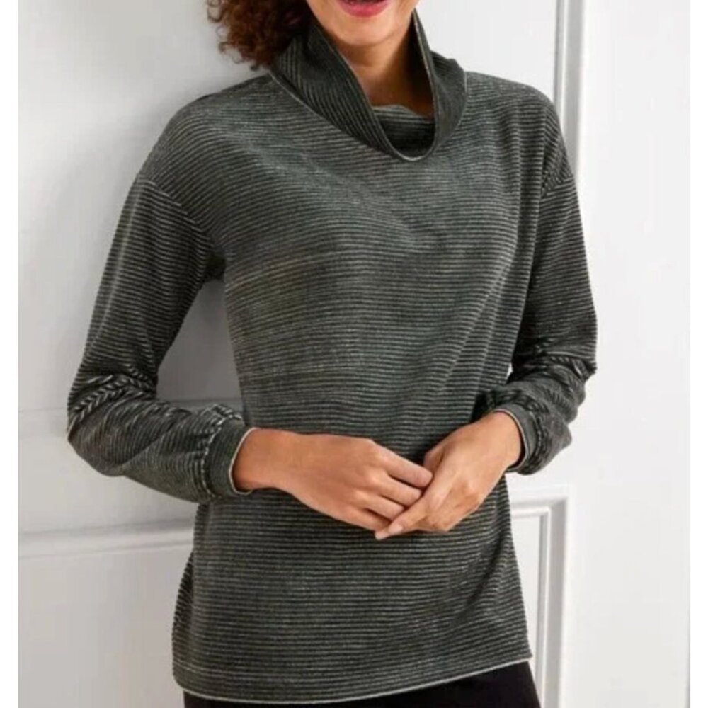 Talbots New Velour Velvet Cowl Sweatshirt Sweater Tunic Top Gray Silver Size 1X